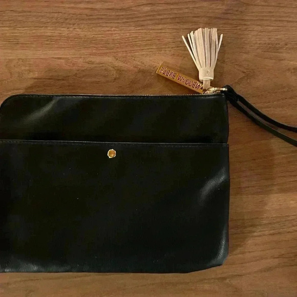Steve Madden NWOT, clutch, gold accents, black, taupe, rose, tassel, wristlet - Picture 5 of 7
